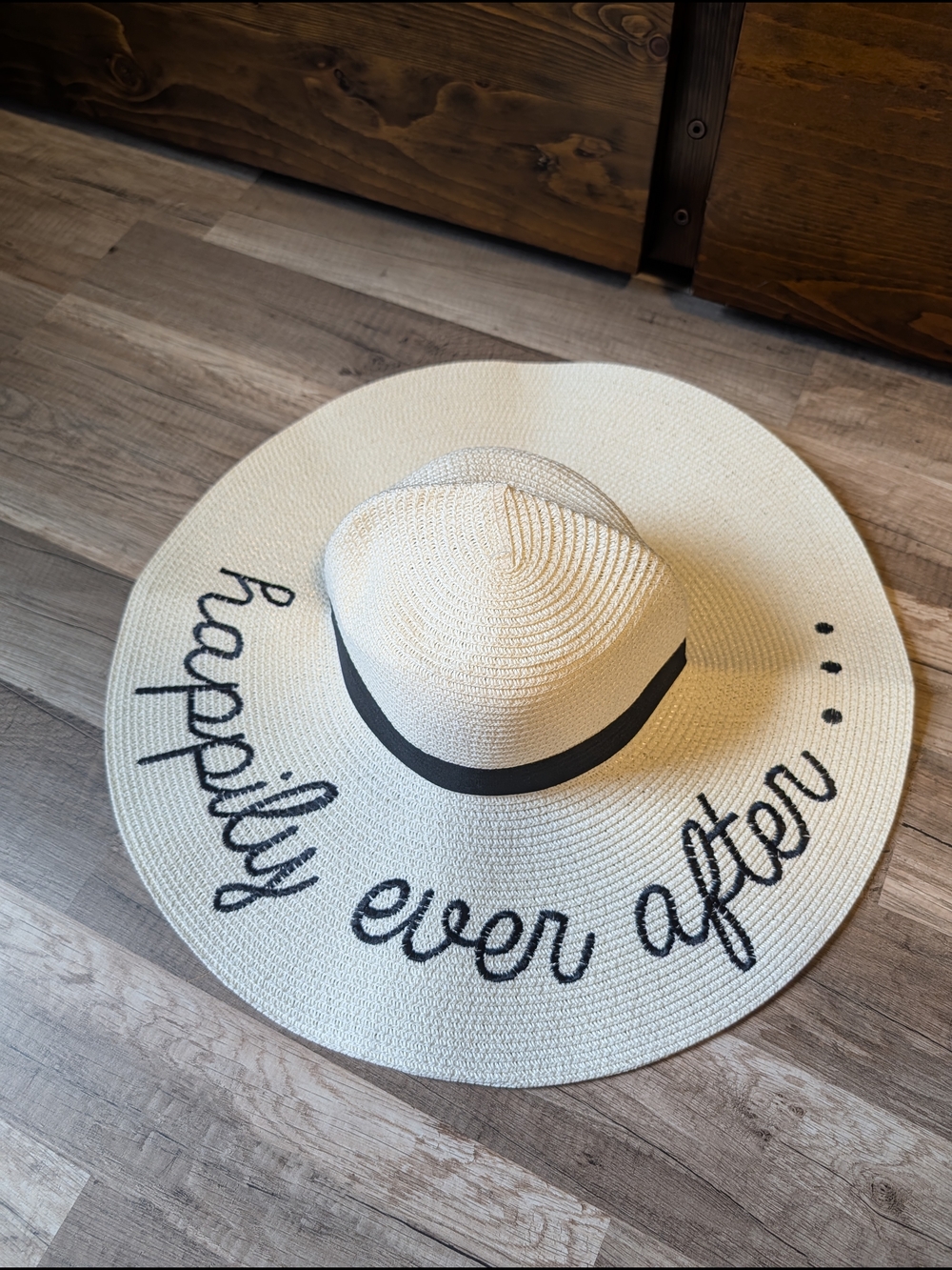 Wide Brim Straw Sun Hat in Cream with Black Trim - 'Happily Ever After'